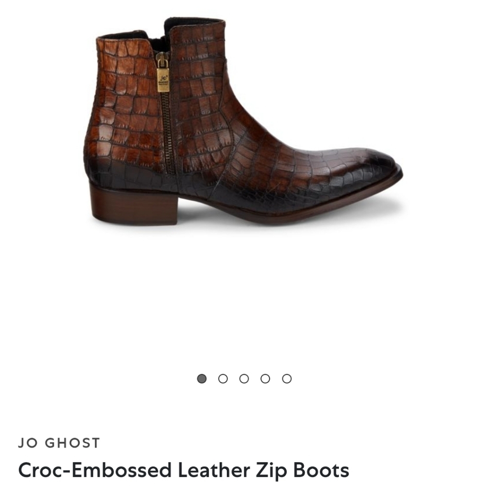 Jo Ghost Croc-Embossed Leather Zip Boots - Brown sz 10 mens